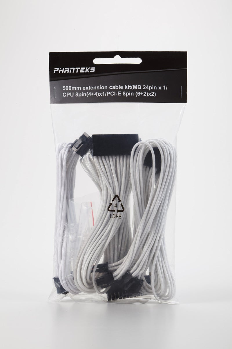Phanteks 24 Pin/ 8pin (4+4) M/B, 8pin (6+2) PCI-E Extension Cable Kit 500mm Length, White (PH-CB-CMBO_WT) - Image 5
